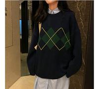 ZXCW Korean Style Knitted Sweater Winter College Oversized Pullovers Fashion O-Neck Loose All Match Female Jumper Tops-M,NAVYBLUE