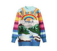 ZXCW Oversized Sweater Women 2021 Fashion Rainbow Striped Embroidered Letters Knitted Pullovers Loose Casual Streetwear Tops-L