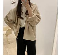 ZXCW Solid Oversized Knitted Cardigans Harajuku Women's Sweater Autumn Winter V-Neck Buttons Korean Tops Warm Coat Clothing-One Size,Khaki