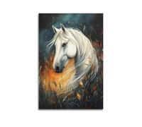 ZXCYGSAM White Horse And Autumn Grass Poster Poster Decorative Painting Canvas Wall Posters And Art Picture Print Modern Family Bedroom Decor Posters 16x24inch(40x60cm)