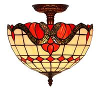 ZXDTVFGN 12" Tiffany Style Ceiling Light Fixture Stained Glass Semi Flush Mount Lamp,2 Light, Traditional Dimmable Metal Decor Chandeliers for Bedroom Kitchen Dining Living Room Entry Hallw
