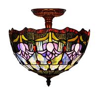 ZXDTVFGN 12" Tiffany Style Ceiling Light Fixture Stained Glass Semi Flush Mount Lamp,2 Light, Traditional Dimmable Metal Decor Chandeliers for Bedroom Kitchen Dining Living Room Entry Hallw