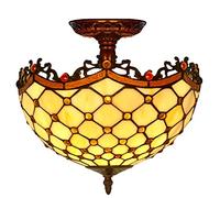 ZXDTVFGN 12" Tiffany Style Ceiling Light Fixture Stained Glass Semi Flush Mount Lamp,2 Light, Traditional Dimmable Metal Decor Chandeliers for Bedroom Kitchen Dining Living Room Entry Hallw
