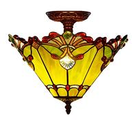 ZXDTVFGN 12" Tiffany Style Ceiling Light Fixture Stained Glass Semi Flush Mount Lamp,2 Light, Traditional Dimmable Metal Decor Chandeliers for Bedroom Kitchen Dining Living Room Entry Hallw