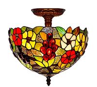 ZXDTVFGN 12" Tiffany Style Ceiling Light Fixture Stained Glass Semi Flush Mount Lamp,2 Light, Traditional Dimmable Metal Decor Chandeliers for Bedroom Kitchen Dining Living Room Entry Hallw