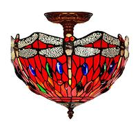 ZXDTVFGN 12" Tiffany Style Ceiling Light Fixture Stained Glass Semi Flush Mount Lamp,2 Light, Traditional Dimmable Metal Decor Chandeliers for Bedroom Kitchen Dining Living Room Entry Hallw