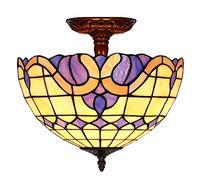 ZXDTVFGN 12" Tiffany Style Ceiling Light Fixture Stained Glass Semi Flush Mount Lamp,2 Light, Traditional Dimmable Metal Decor Chandeliers for Bedroom Kitchen Dining Living Room Entry Hallw