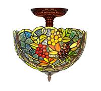 ZXDTVFGN 12" Tiffany Style Ceiling Light Fixture Stained Glass Semi Flush Mount Lamp,2 Light, Traditional Dimmable Metal Decor Chandeliers for Bedroom Kitchen Dining Living Room Entry Hallw