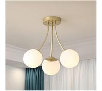ZXDTVFGN 3-Arm Milk Glass Chandelier Ceiling Light Sputnik Globe Mid Century Semi Flush Vintage Gold Nordic Modern Bedroom Lamp For Bathroom Hallway Dining Room Farmhouse