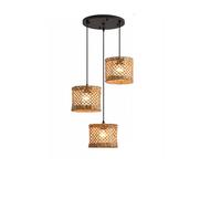 ZXDTVFGN 3 Light Wicker Rattan Pendant for Stairwell Woven Rope Cluster Kitchen Island Farmhouse Rustic Hanging Lamp Vintage Round Linear Chandelier Dining Room Staircase