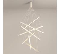 ZXDTVFGN 5 Lights Modern LED Foyer Chandelier Geometric White Minimalist Long Linear Pendant Light Remote Control Sputnik High Ceiling For Entryway Staircase Living Room Hotel Offi