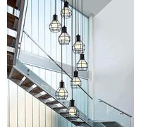 ZXDTVFGN 8 Balls Multi Lights Staircase Iron Creativity Long Chandelier Large Pendant Modern Minimalist Ceiling Light for Living Room Duplex House Rotating Black Color E27 40x180cm Made in