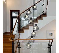 ZXDTVFGN 8 Balls Spiral Staircase Chandelier Modern Minimalist Long Villa Creative Nordic Living Room Lamp Black Color E27 40x180cm Made in China