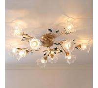 ZXDTVFGN American simple pastoral ceiling lamp, modern country chandelier, retro iron LED dining room living European bedroom lamp,6 heads