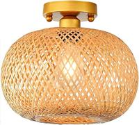 ZXDTVFGN Chinese Style Pastoral Ceiling Light,Bamboo Weaving Close To Light Fixtures, Handmade Semi-Recessed Chandelier, Easy Install Lighting Fixture, For Living Room,Bedroom,Kitc