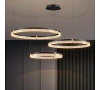 ZXDTVFGN Crystal Pendant Light 3 Rings LED Chandelier Dimmable Ceiling Black Adjustable Modern Living Room Round Chandeliers Large Mid Century Hanging Lamp For Foyer Dining Kitch