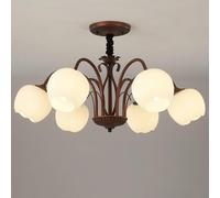 ZXDTVFGN E27 retro simple country chandelier, American glass ceiling lamp, bedroom for master and living room Dining lighting,6 heads