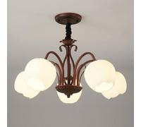 ZXDTVFGN E27 retro simple country chandelier, American glass ceiling lamp, bedroom for master and living room Dining lighting,6 heads