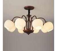 ZXDTVFGN E27 retro simple country chandelier, American glass ceiling lamp, bedroom for master and living room Dining lighting,6 heads