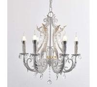 ZXDTVFGN Iron French White Simple Living Room Chandelier,American Country Chandelier,Lounge Bar Café Club,Children's Bedroom Crystal Lamp-Retro to make old white 5t65*66cm