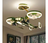 ZXDTVFGN Kids Ceiling Fan Light With Remote Control Dimmable LED Green Airplane Military Aircraft Double Headed For Boys Bedroom Children Nursery