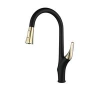 ZXDTVFGN Kitchen Faucet with Sprayer, Brass Pull Out Mixer Tap, Single Handle Modern 360°, for Sink,Black Gold