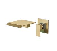 ZXDTVFGN Kitchen Faucets, 1PCS Black Wall-Mounted Bathroom Basin Faucet Waterfall Outlet hot and Cold Mixer Sink Concealed Hanging (Brushed Gold Set)