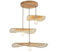 ZXDTVFGN Lotus Flower Pendant Light 3 Wicker Rattan Lighting Kitchen Island Floral Leaf Cluster Ceiling Hanging Lamp Round Woven Chandelier for Foyer Entryway Staircase Dining Room