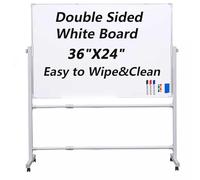 ZXDTVFGN Magnetic Double-Sided Whiteboard on Wheels, Adjustable Height Rolling Dry Erase Board, 36x24in Mobile Easel for Kids & Adults, Perfect for Home & Office