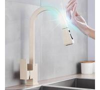 ZXDTVFGN Matte Black Pull Out Sensor Kitchen Faucet - Sensitive Touch Control, 360° Rotatable Hot Cold Mixer with Booster Function(Beige Dot Sensor)