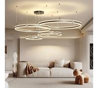 ZXDTVFGN Mid Century Modern LED Circular Large Chandelier Dimmable 3/4 Circle DIY Pendant Lights Black In Living Room Farmhouse Restaurant, Room,black Ring