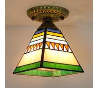 ZXDTVFGN Mini Ceiling Light Fixture,Tiffany Stained Glass Semi Flush Mount Lamp,Victorian Style Metal Base Chandeliers for Bedroom Kitchen Dining Living Room Hallway,14 Made in China