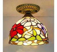 ZXDTVFGN Mini Ceiling Light Fixture,Tiffany Stained Glass Semi Flush Mount Lamp,Victorian Style Metal Base Chandeliers for Bedroom Kitchen Dining Living Room Hallway,21 Made in China