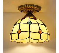 ZXDTVFGN Mini Ceiling Light Fixture,Tiffany Stained Glass Semi Flush Mount Lamp,Victorian Style Metal Base Chandeliers for Bedroom Kitchen Dining Living Room Hallway,17 Made in China