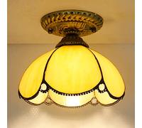 ZXDTVFGN Mini Ceiling Light Fixture,Tiffany Stained Glass Semi Flush Mount Lamp,Victorian Style Metal Base Chandeliers for Bedroom Kitchen Dining Living Room Hallway,11 Made in China