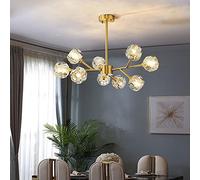 ZXDTVFGN Modern 9-Lights Crystal Sputnik Chandelier with G9*9 Bulbs, Irregular Metal Brass Finish During Light Unique Spherical Shade Ceiling Light, for Island Dining Room- Golden 9 Head [E