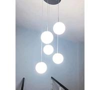ZXDTVFGN Modern Stairs Long Chandelier Minimalist for Living Room Duplex Pavilion Villa Multi Glass Balls Fashion Creative Restaurant 5|6 Pcs White Gl Made in