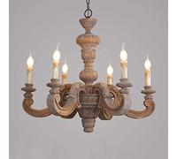 ZXDTVFGN Rustic French Wood Carving Old Living Room Dining Bedroom Clothing Store Decorative Lamps(6 Heads-Antique)
