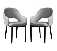 ZXDTVFGN Set of 2 Ergonomic Nappa Leather Dining Chairs with Armrests Metal Frame & Legs Ideal for Home & Restaurant Use - Light Gray Color Black Feet