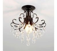 ZXDTVFGN Small Crystal Chandelier Ceiling Light Fixture for Kitchen Island 3 Lights Black Farmhouse Hallway Semi Flush Mount Modern Entryway Lighting Bathroom Porch Corridor