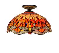 ZXDTVFGN Tiffany Style Ceiling Light 16 Inch Stained Glass Uplighter Lamp Orange Dragonfly Vintage Deco for Living Dining Room Bedroom Corridor