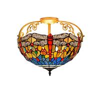 ZXDTVFGN Tiffany Style Semi Flush Mount Ceiling Light, 16 Inch Stained Glass Blue Dragonfly Uplighter Lamp Vintage Deco for Living Dining Room Bedroom Corridor