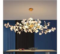 ZXDTVFGN White Ceramics Ginkgo Tree Leaf Light Chandelier Modern Led for Kitchen Living Room Copper Hanging Lamp