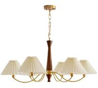 ZXDTVFGN White French Country Wood Pleated Fabric Shade Large Rustic for Dining Room Mid Century Ceiling Chandelier Bedroom Living Kitchen Island Foyer