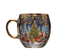 ZXDZSW Christmas Cheer Glass Mug, Stained Glass Christmas Coffee Mug Hand Painted pumpkin and Ghost Design Cup, Festive Paint-ed Glasses Drinkware Seasonal(Christmas Tree)