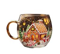 ZXDZSW Painted Glass Mug, Christmass Cheer Glass Mug, Christmas Coffee Cup, for Home, Café, Party, Holiday, Daily Christmass Funny Coffee Tea Mugs(Gingerbread House)