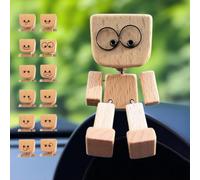 ZXDZSW Shaking Wooden Man Figurine, Charming Little Woodens Figure That Sways with 12PCS Magnetic Expressions, Portable Handmade Car Ornament Desktop Decor(1pcs)
