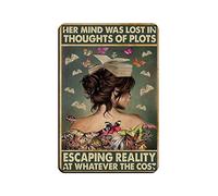 ZXER Here Mind Was Lost in Thoughts of Plots Escaping Reality at Whatever The Cost Book Retro Poster Tin Sign Vintage Metal Pub Club Cafe Bar Home Wall Art Decoration Poster Retro 8x12inch(20x30cm)