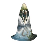 ZXERTG Beautiful White Swans On The Lake Print Hooded Cloak For Halloween Costumes,Perfect For Wizard,Vampire,Grim Reaper More Cosplay