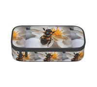 ZXERTG Bee On Honeycomb Print Oxford Cloth Pencil Pouch,Multi-Functional Pen Case,Perfect for Office and Travel